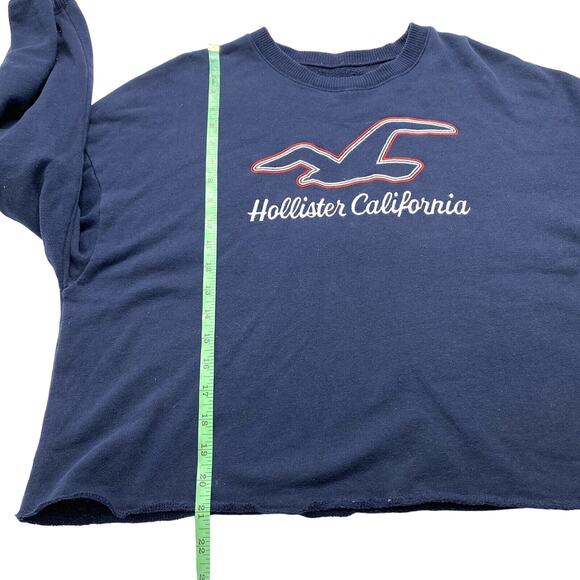HOLLISTER California Outline Crop Navy Blue Sweatshirt Large Relaxed Logo Fleece - Picture 9 of 10